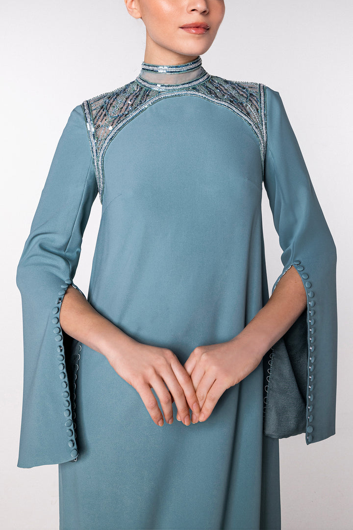 High-Neck Kaftan with Bell Sleeves