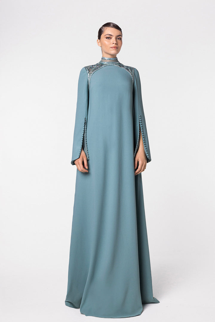 High-Neck Kaftan with Bell Sleeves