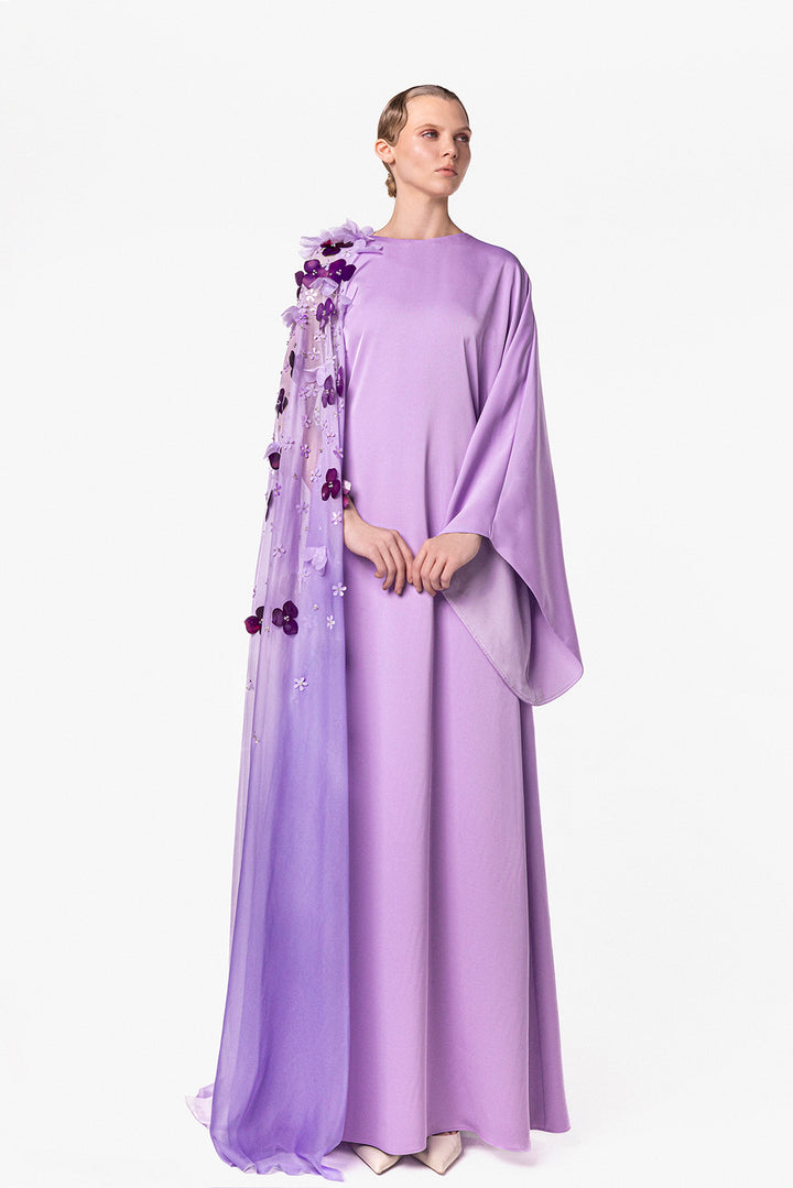 Round Neck Kaftan with Floral Embroidered Detail