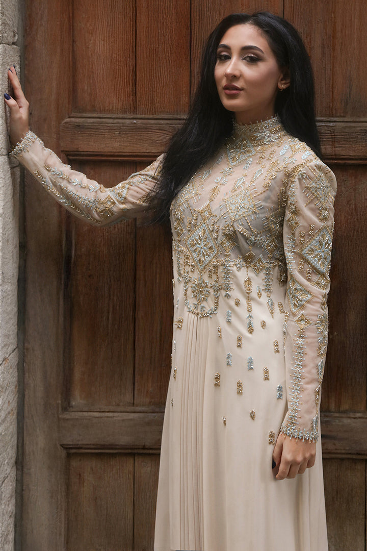 Crepe Georgette Kaftan with Tulle Brodée