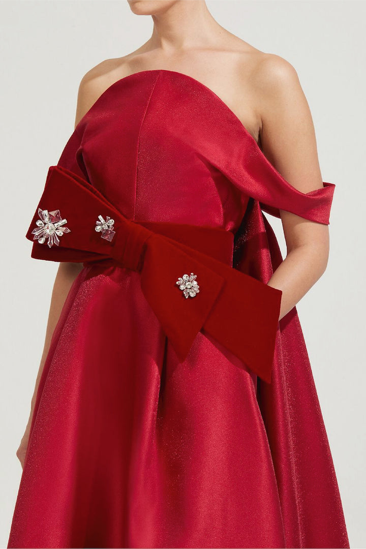 Strapless Taffeta Dress with Belt