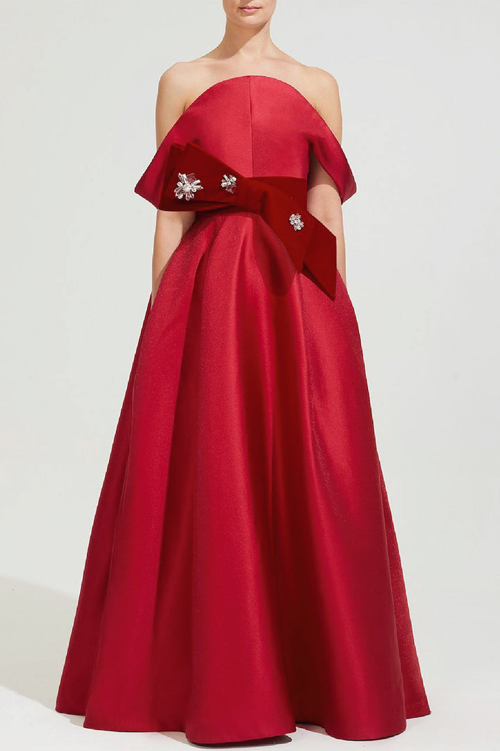 Strapless Taffeta Dress with Belt