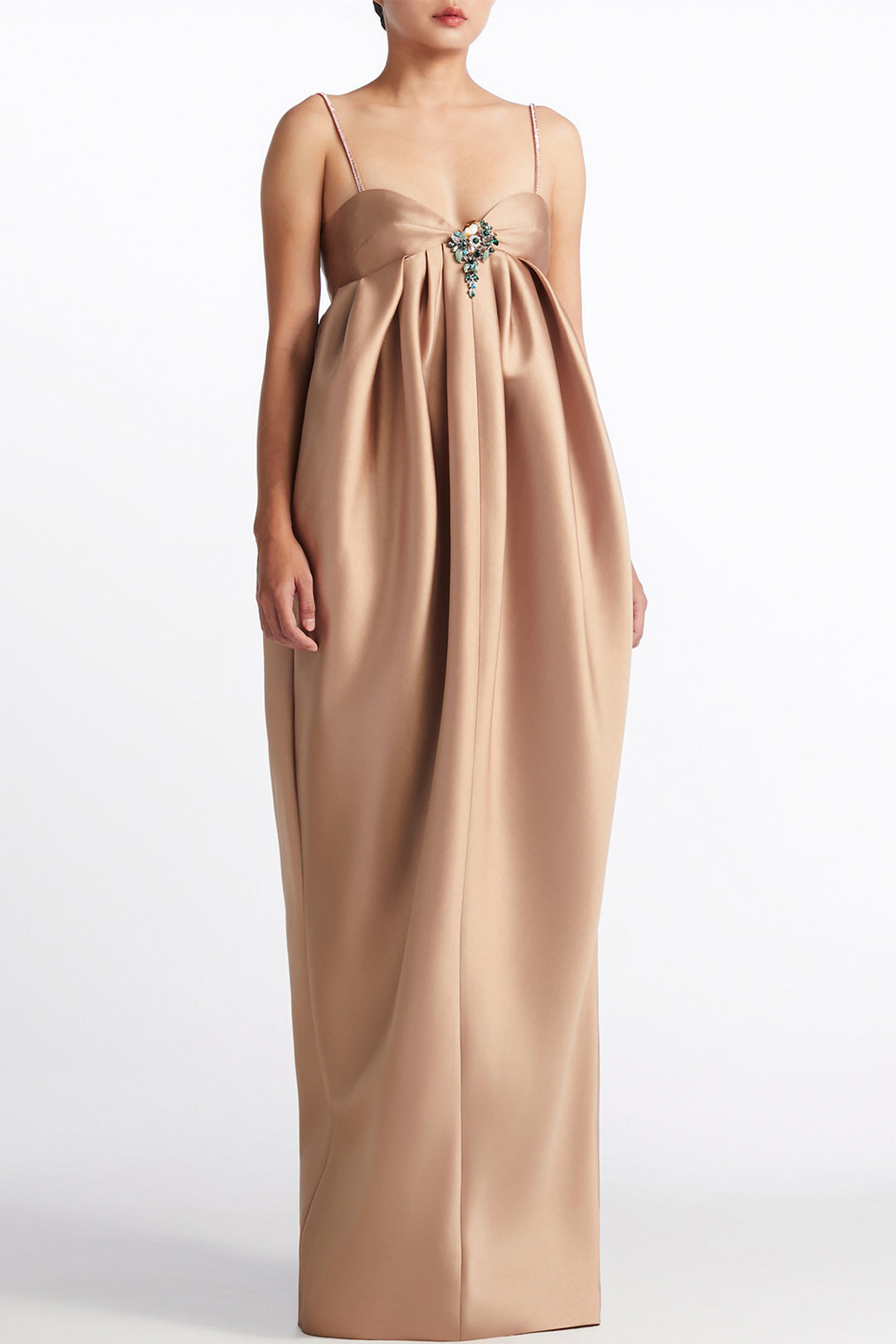 Sparkling Spaghetti Strap Crystal Brooch Satin Dress