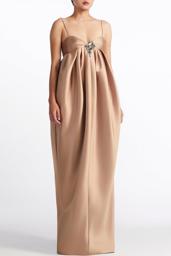 Sparkling Spaghetti Strap Crystal Brooch Satin Dress