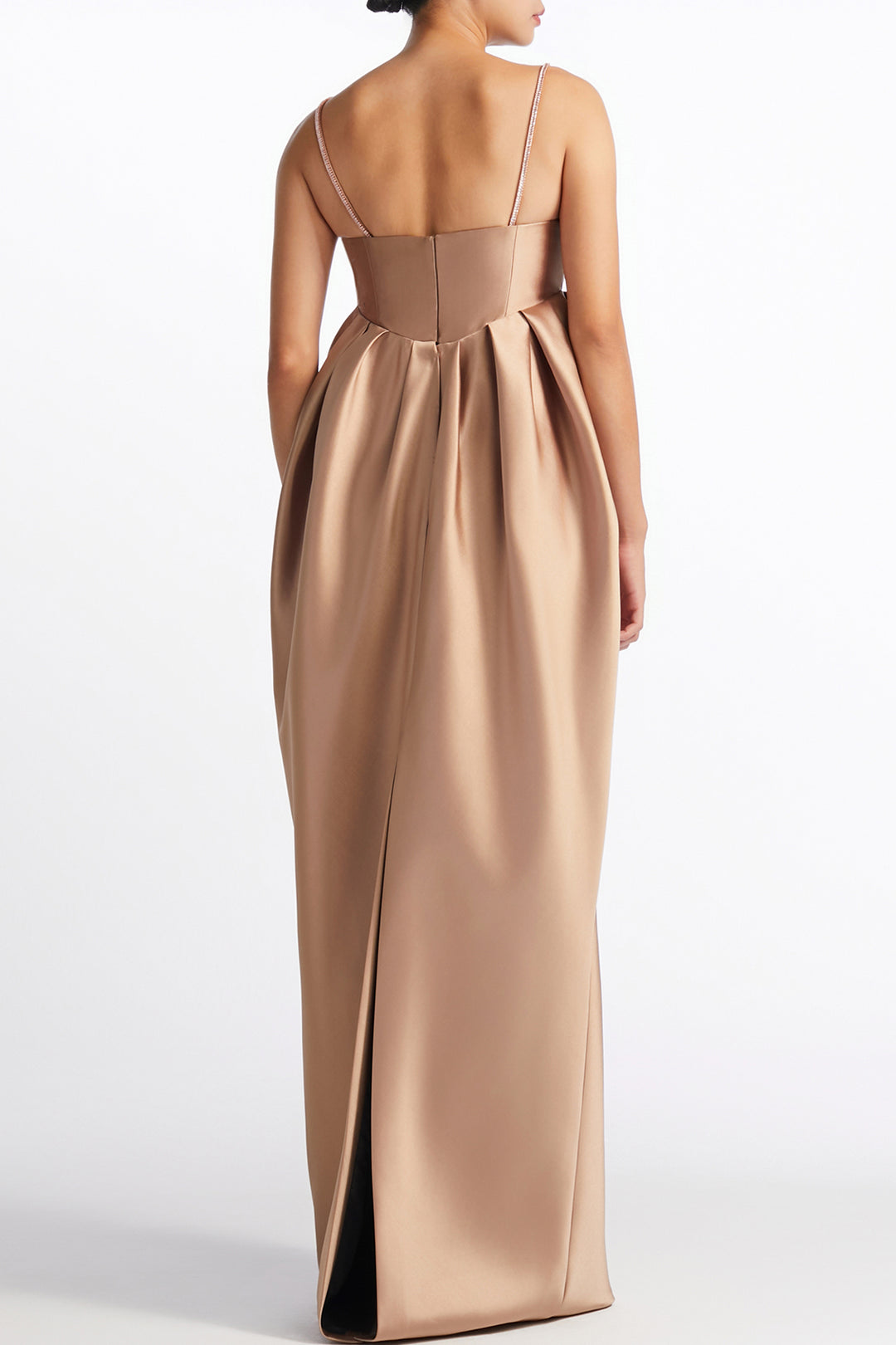 Sparkling Spaghetti Strap Crystal Brooch Satin Dress