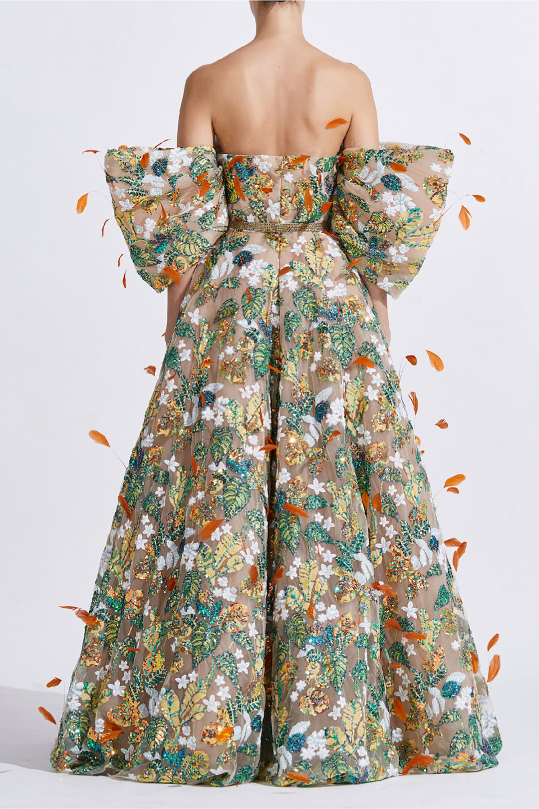 Strapless Dress with Tulle and Feathers