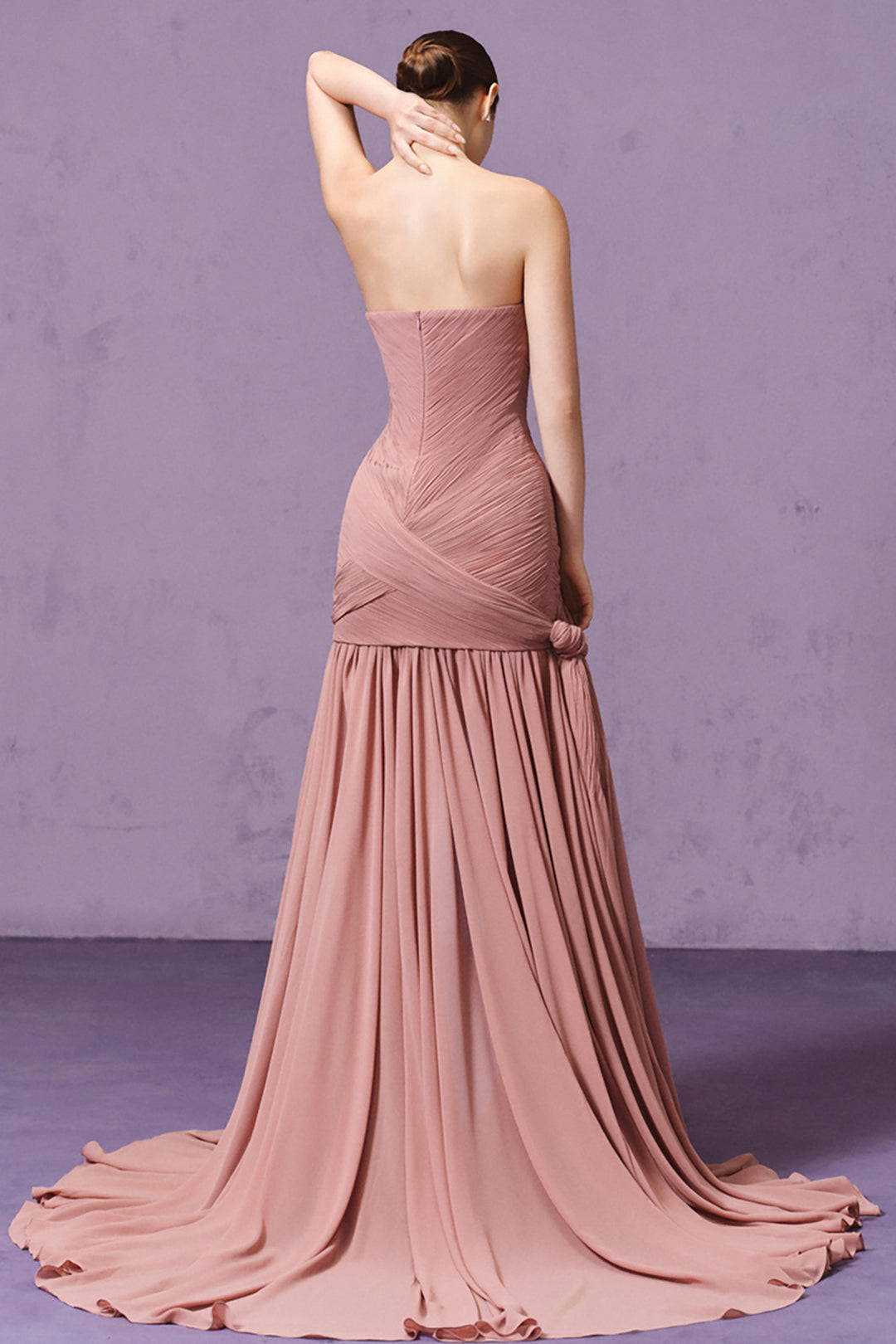 Strapless with Hand-Pleated and High-Low Dress
