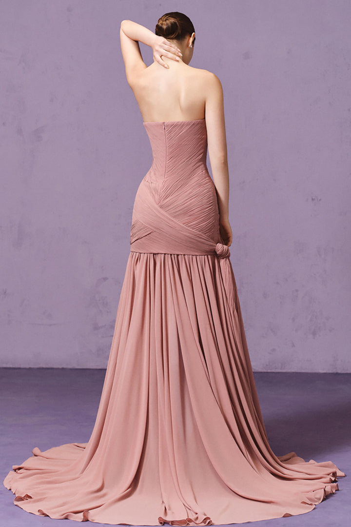 Strapless with Hand-Pleated and High-Low Dress