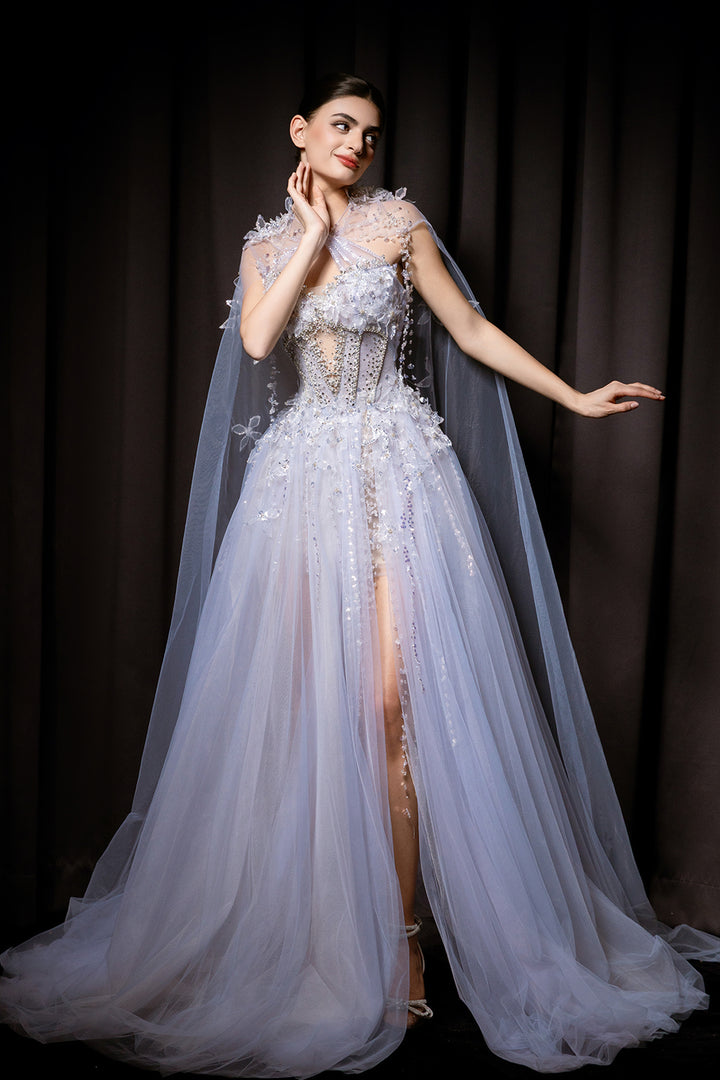 A-Line Dress with Layered Tulle Skirt