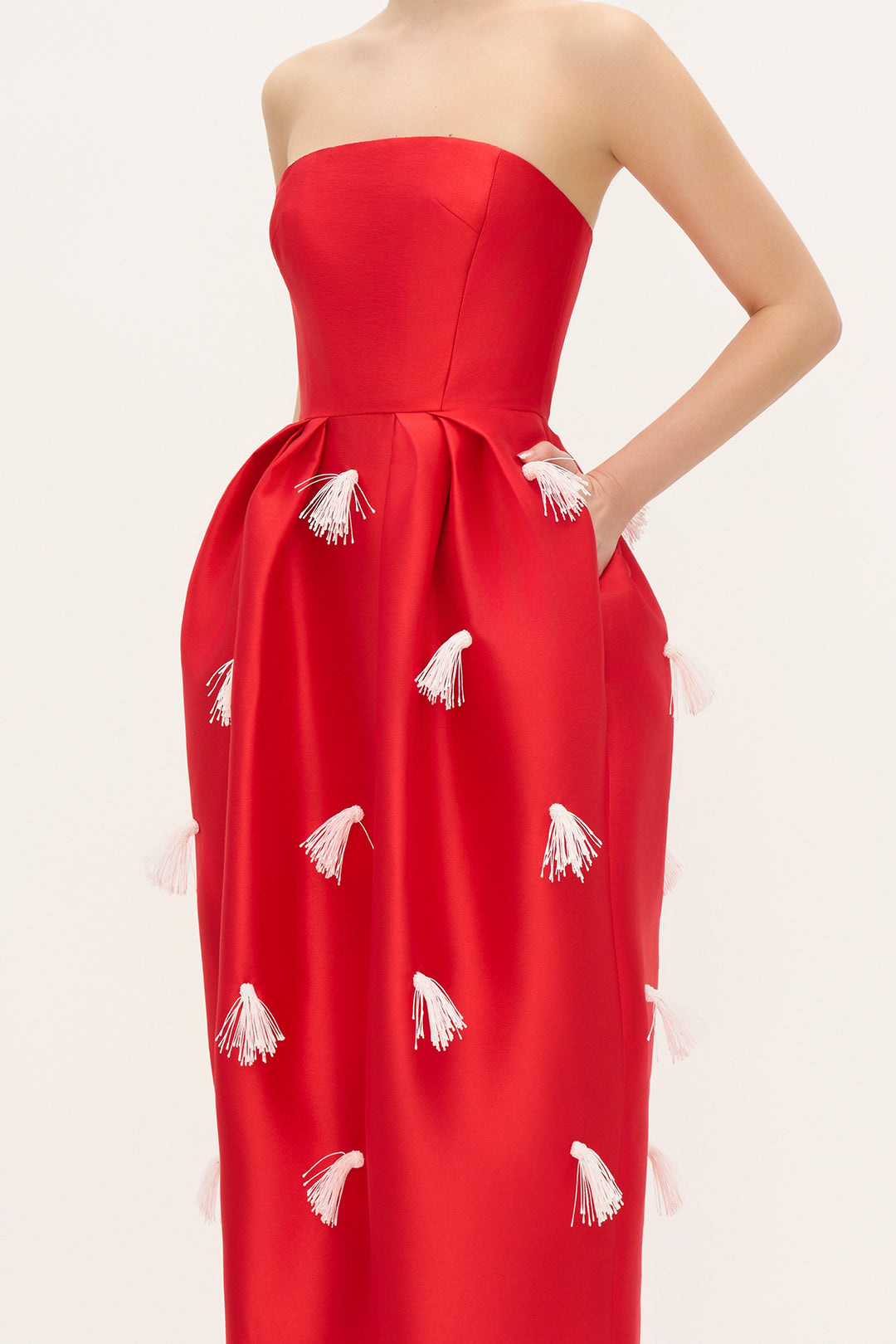 dress fitted bodice full skirt Midi dress with creased bodice and pleated skirt :: LICHI
