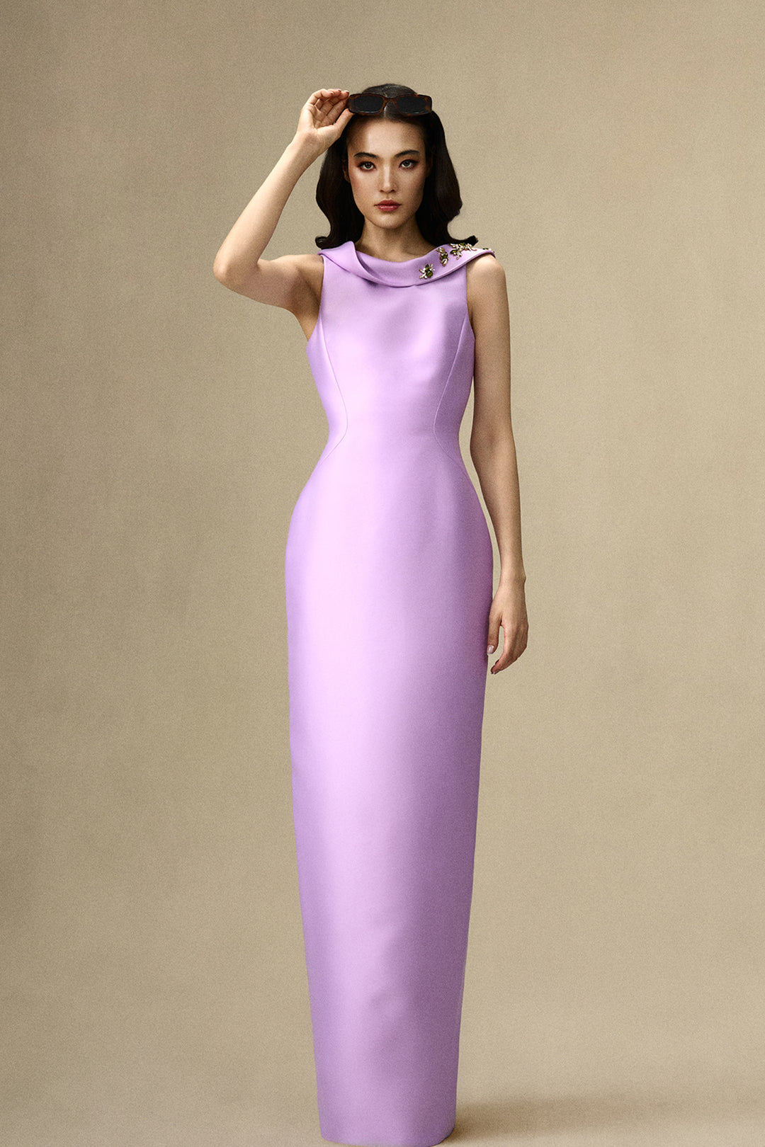 purple column dress Lisa Marie Fernandez Women's THE COLUMN Dress, Lavender Sorrento, Linen | Size: 4/L