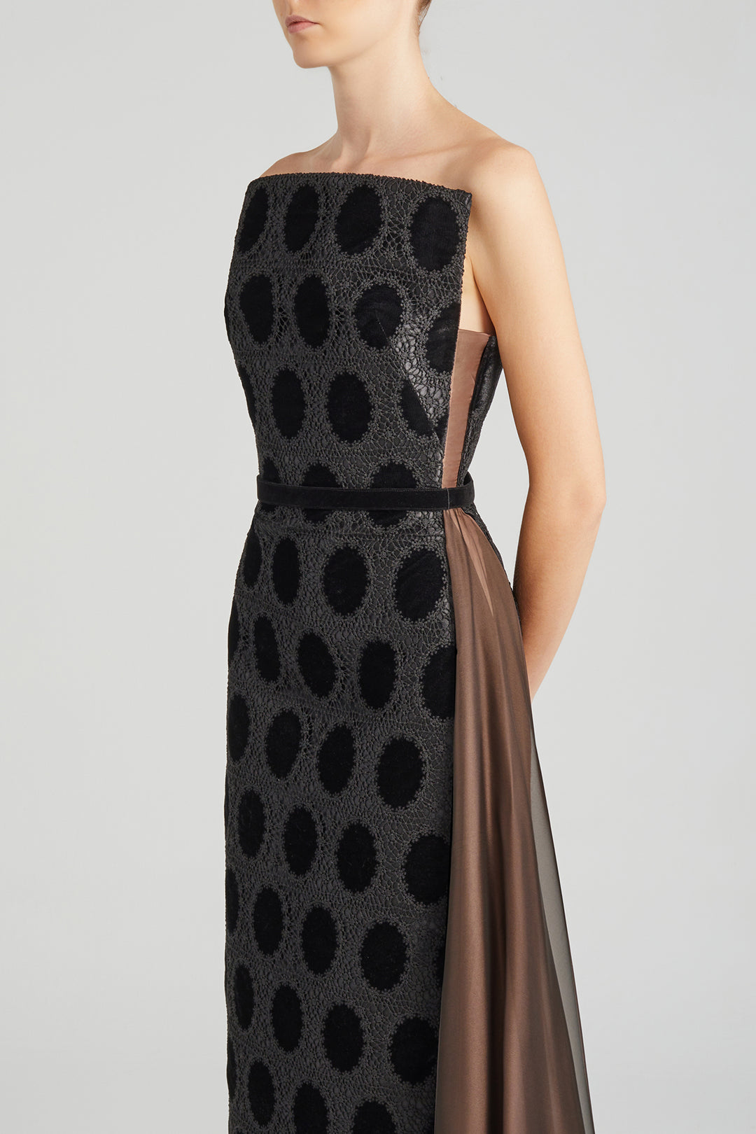 Laced Tapered Dress with Velvet Belt