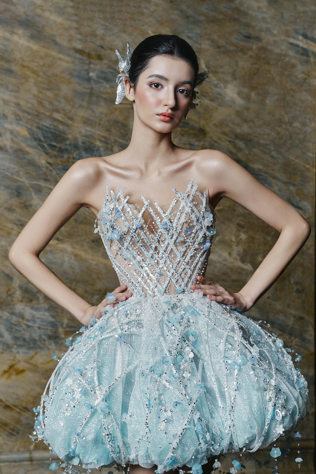 Mini Dress with Crystal Embellishments