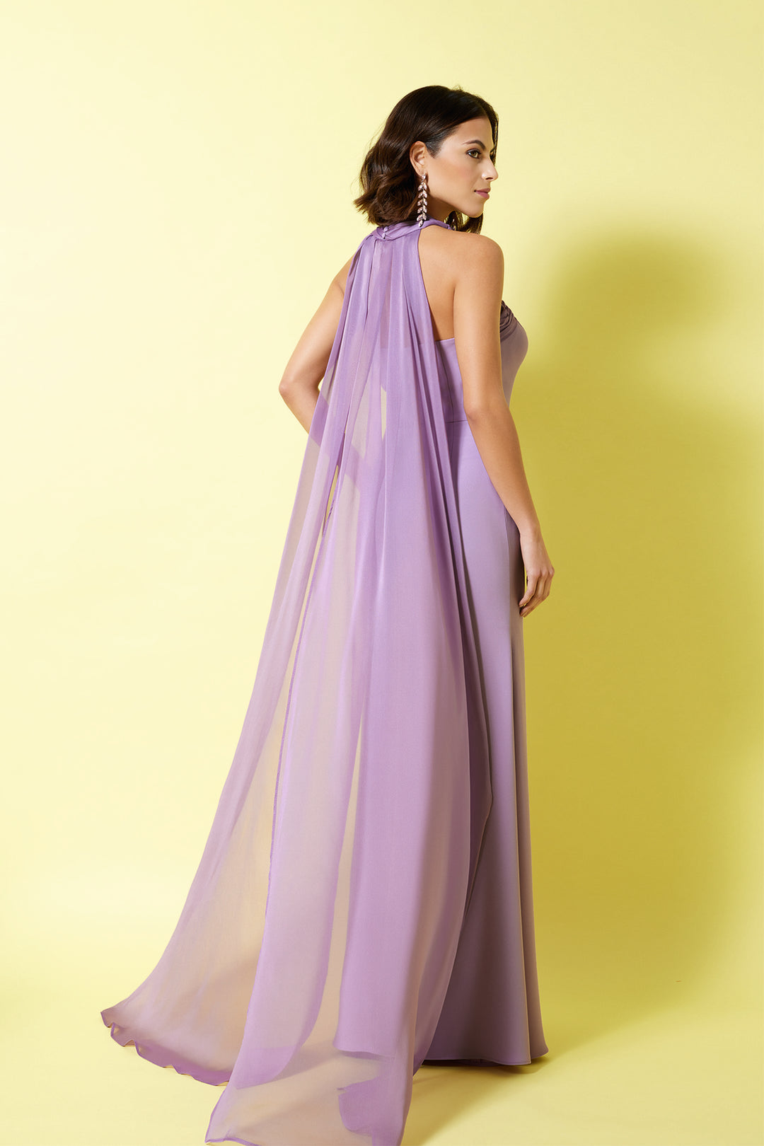 Crepe Mermaid Dress with Floral Halter