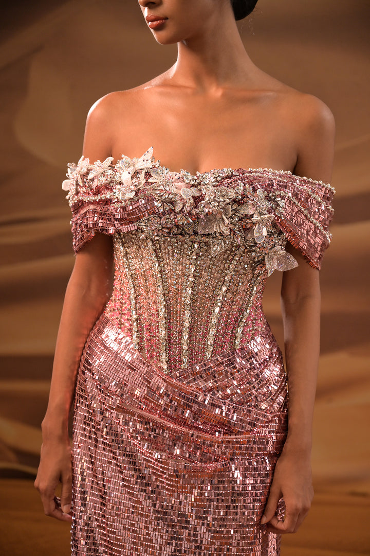 Off-The-Shoulder Neckline Sequin Column Dress