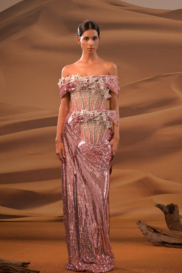 Off-The-Shoulder Neckline Sequin Column Dress