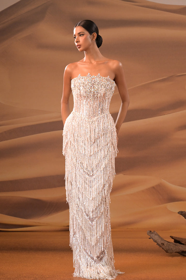 Strapless Dress with Dense Bodice Beading
