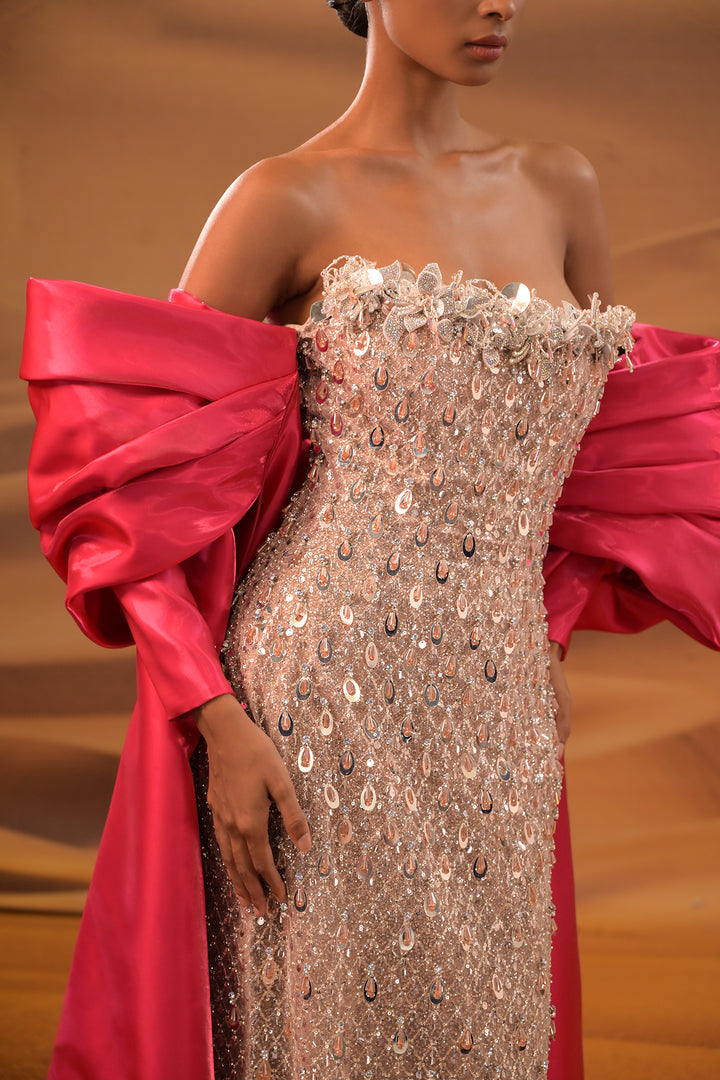 Embroidered Strapless Column Dress