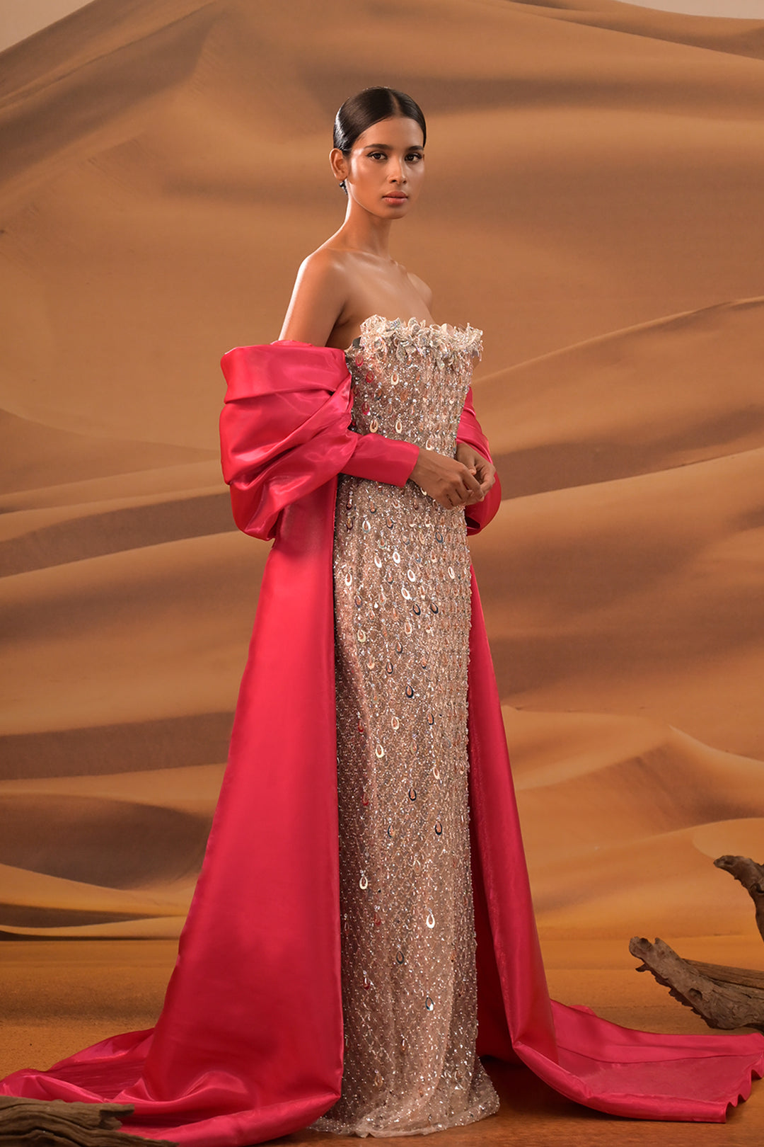 Embroidered Strapless Column Dress