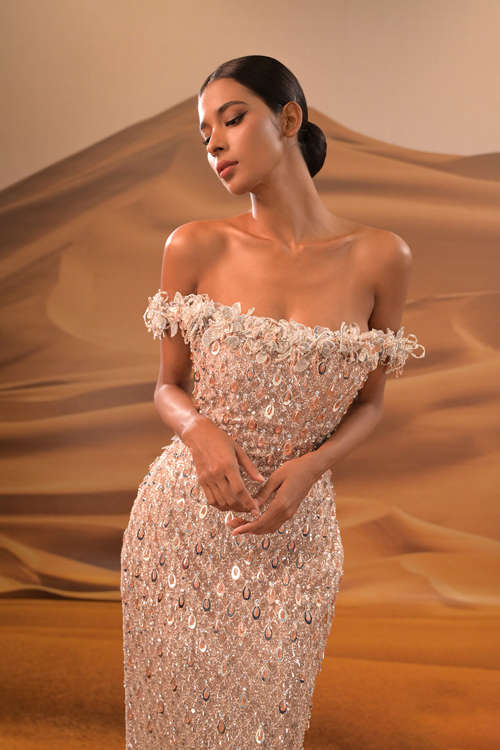 Off-The-Shoulder Neckline with Floor-Length Dress