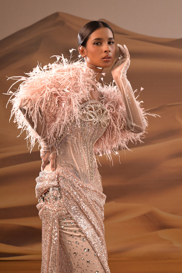 Sequin-Embellished Strapless Column Dress