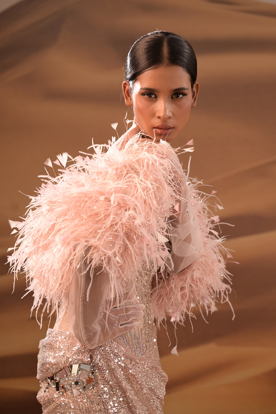 Sequin-Embellished Strapless Column Dress