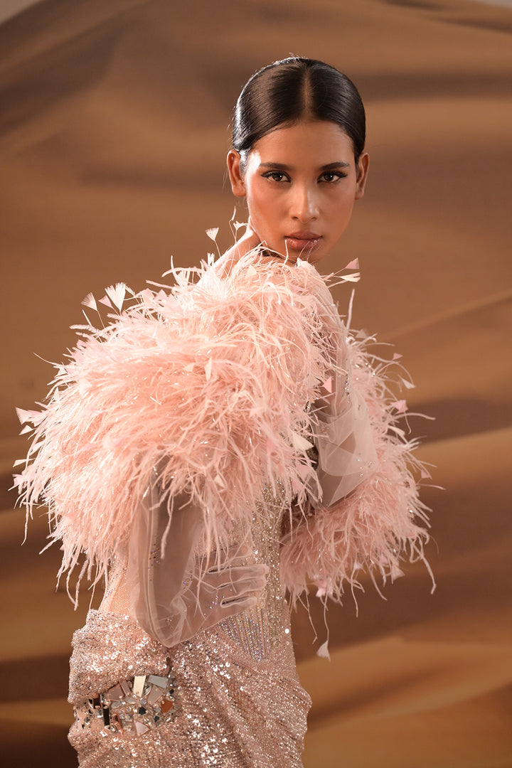 Sequin-Embellished Strapless Column Dress