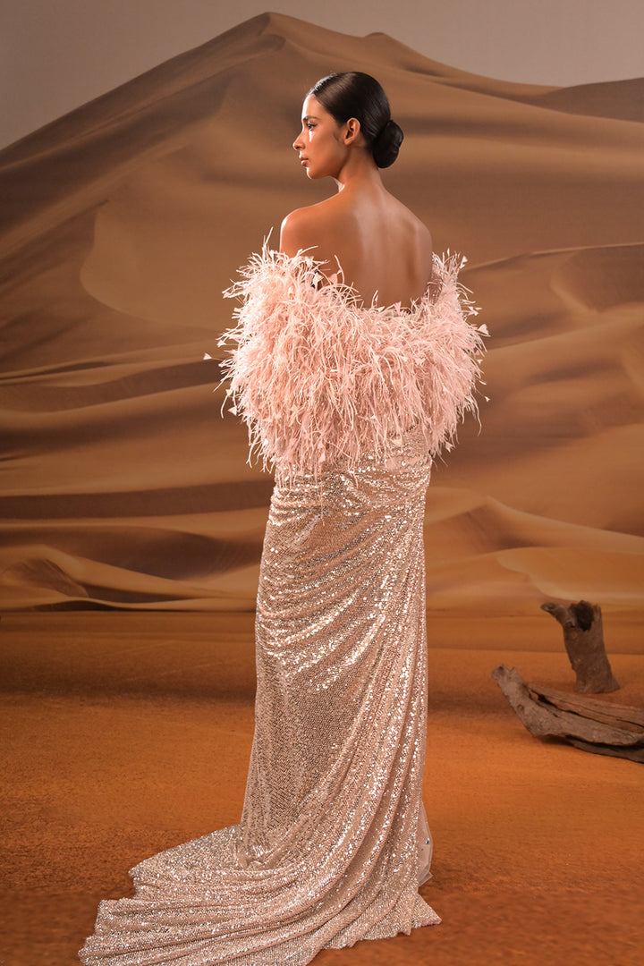 Sequin-Embellished Strapless Column Dress