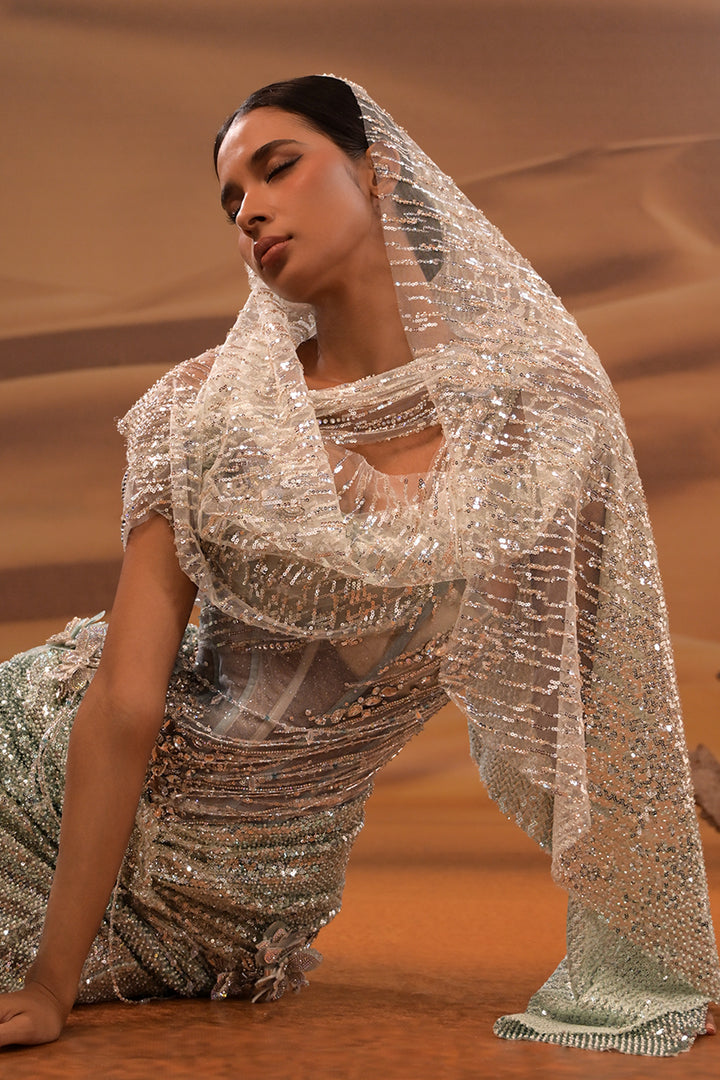 One-Shoulder Mermaid Dress with Cape