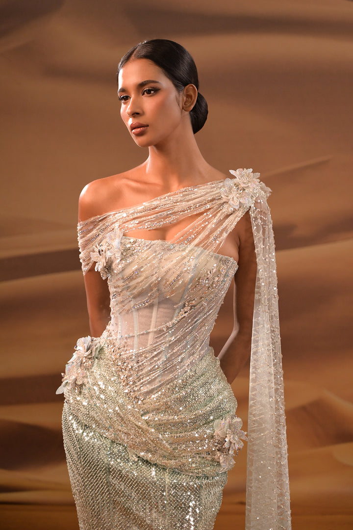 One-Shoulder Mermaid Dress with Cape