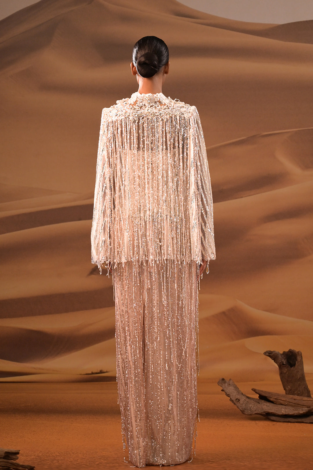 Crystal-Bodied Column Dress with Embellished Bodice
