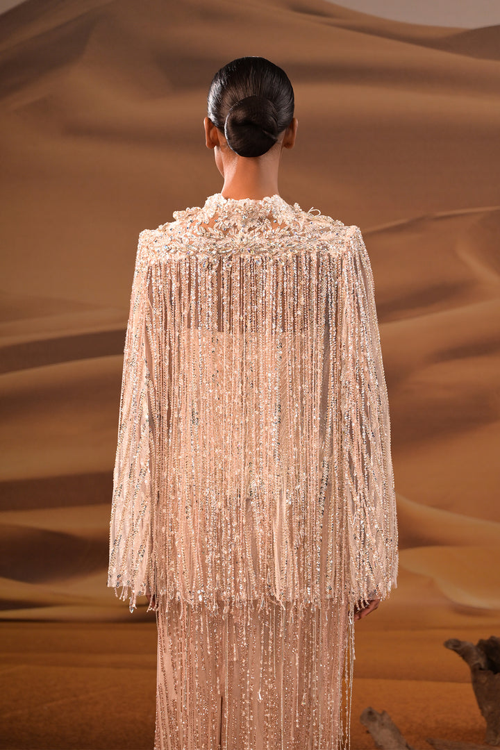 Crystal-Bodied Column Dress with Embellished Bodice