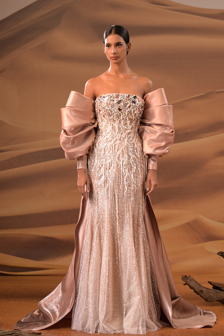 Crystal-Embroidered Dress with Off-The-Shoulder Corset