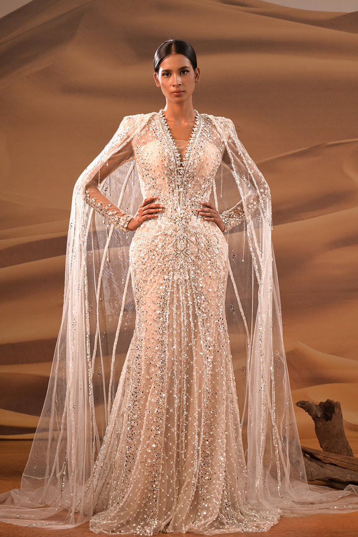 A-line Dress with Embroidered Cape