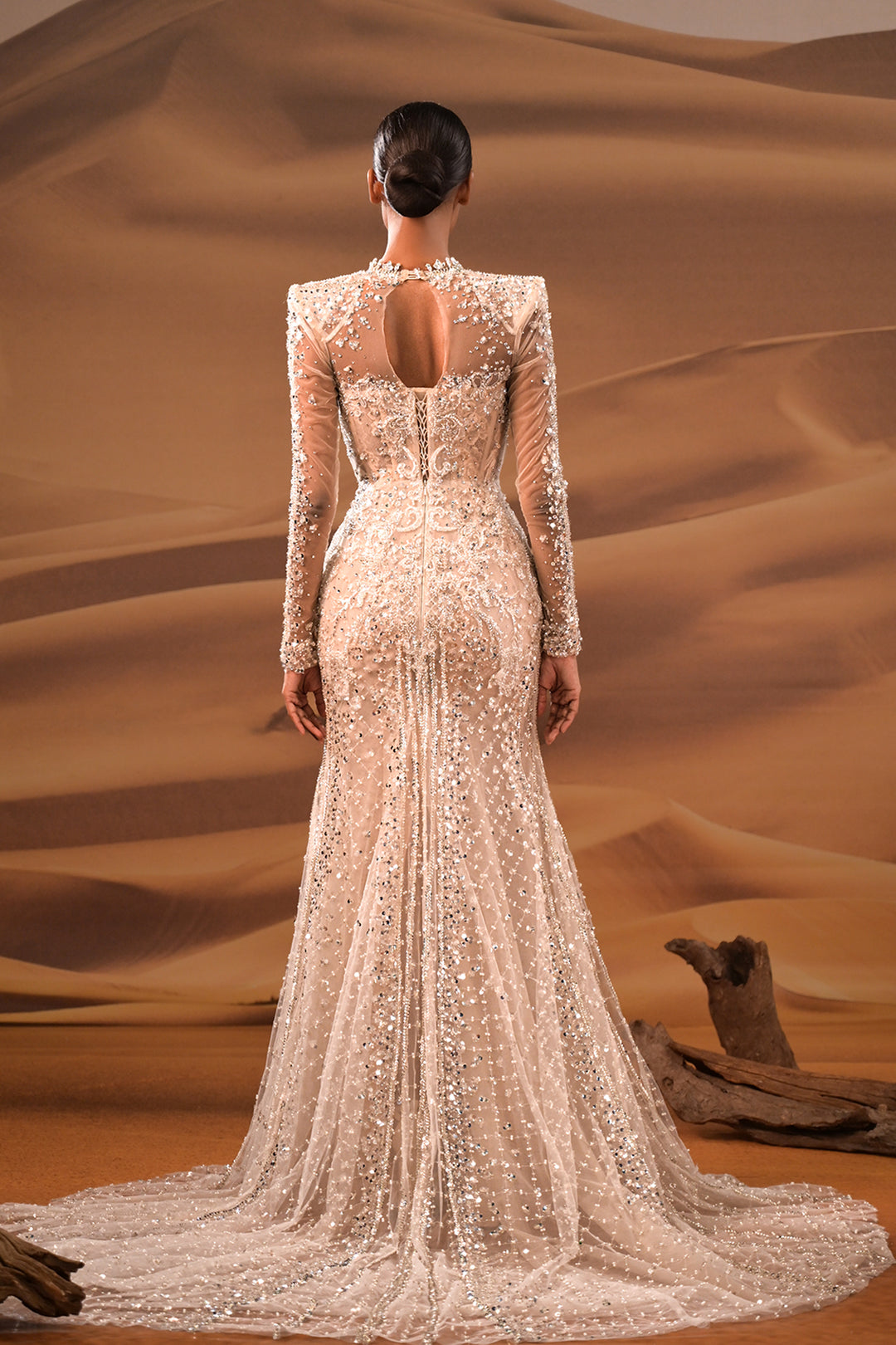 Long Sleeves A-line Dress with Embroidered Bodice