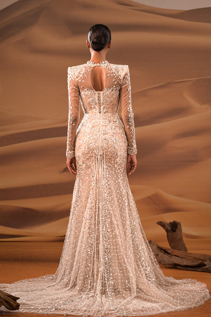 Long Sleeves A-line Dress with Embroidered Bodice