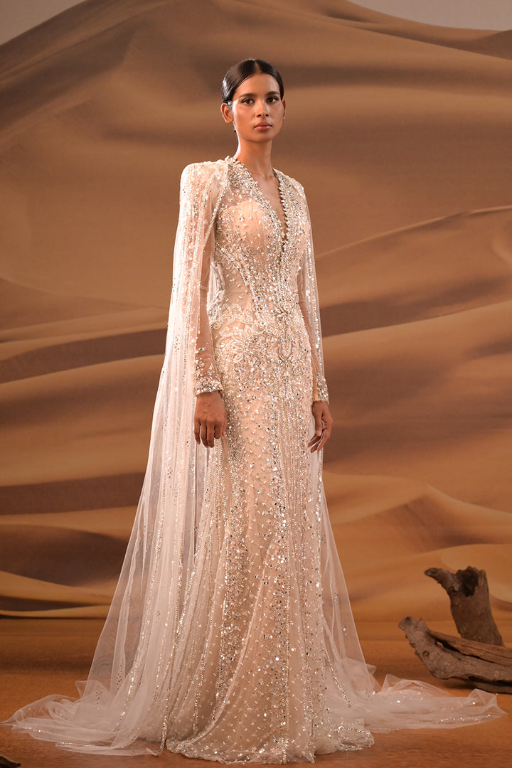 A-line Dress with Embroidered Cape