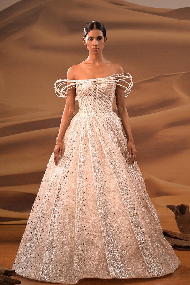 Off-The-Shoulder Embellished A-Line Dress