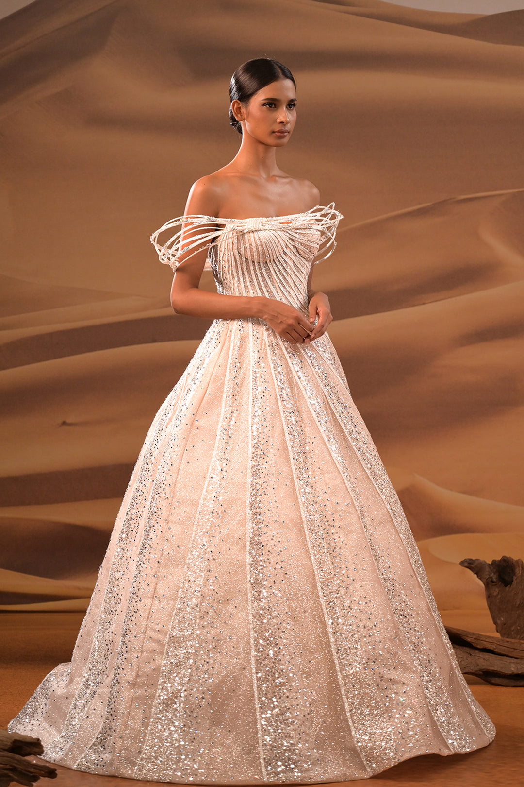 Off-The-Shoulder Embellished A-Line Dress – M.R DESIGN