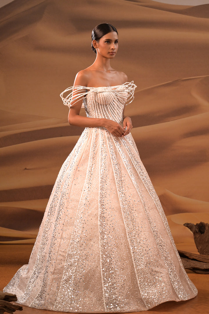 Off-The-Shoulder Embellished A-Line Dress