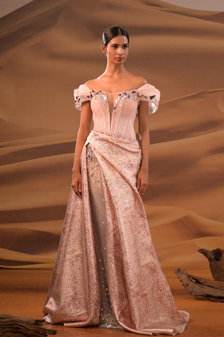 A-Line Dress with Embroidered Off-The-Shoulder Neckline