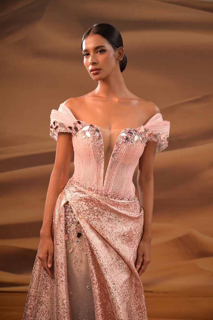 A-Line Dress with Embroidered Off-The-Shoulder Neckline