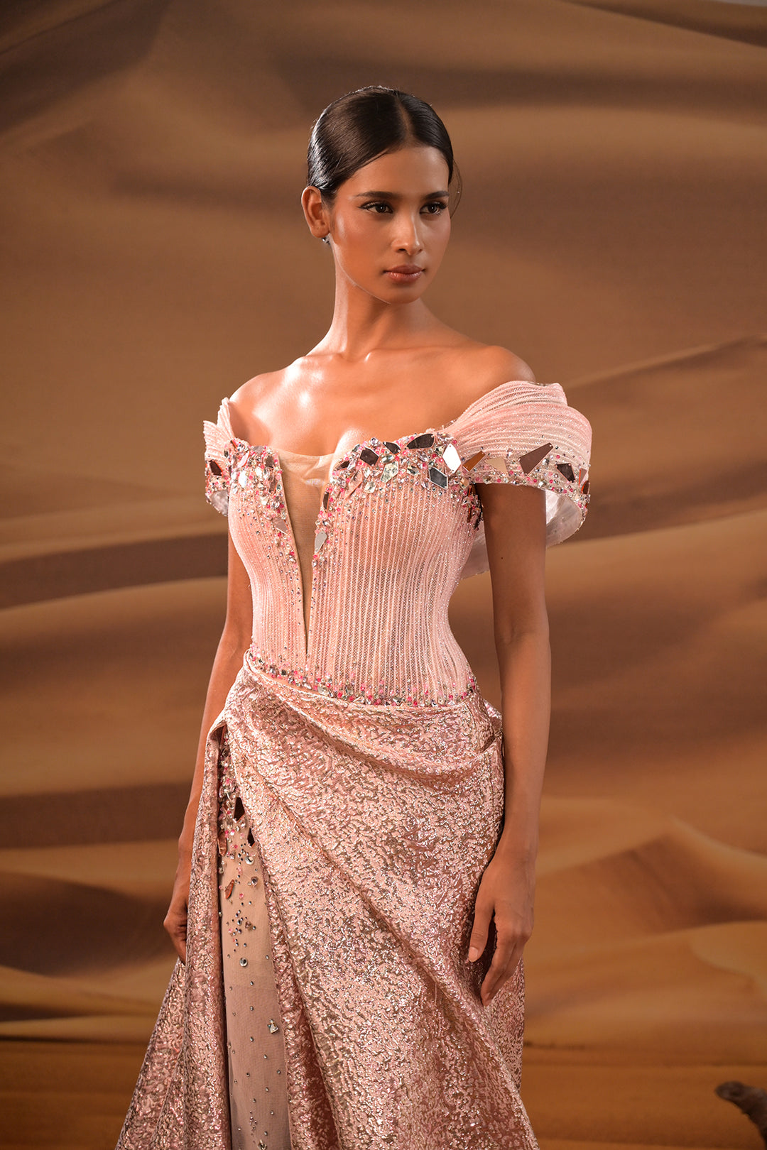 A-Line Dress with Embroidered Off-The-Shoulder Neckline