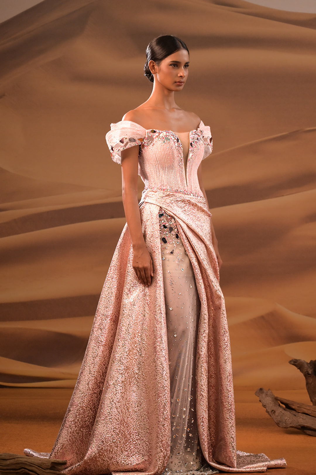 A-Line Dress with Embroidered Off-The-Shoulder Neckline