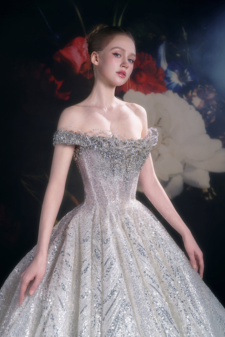 Off-The-Shoulder Neckline Tiered Skirt and Sculpted Waist