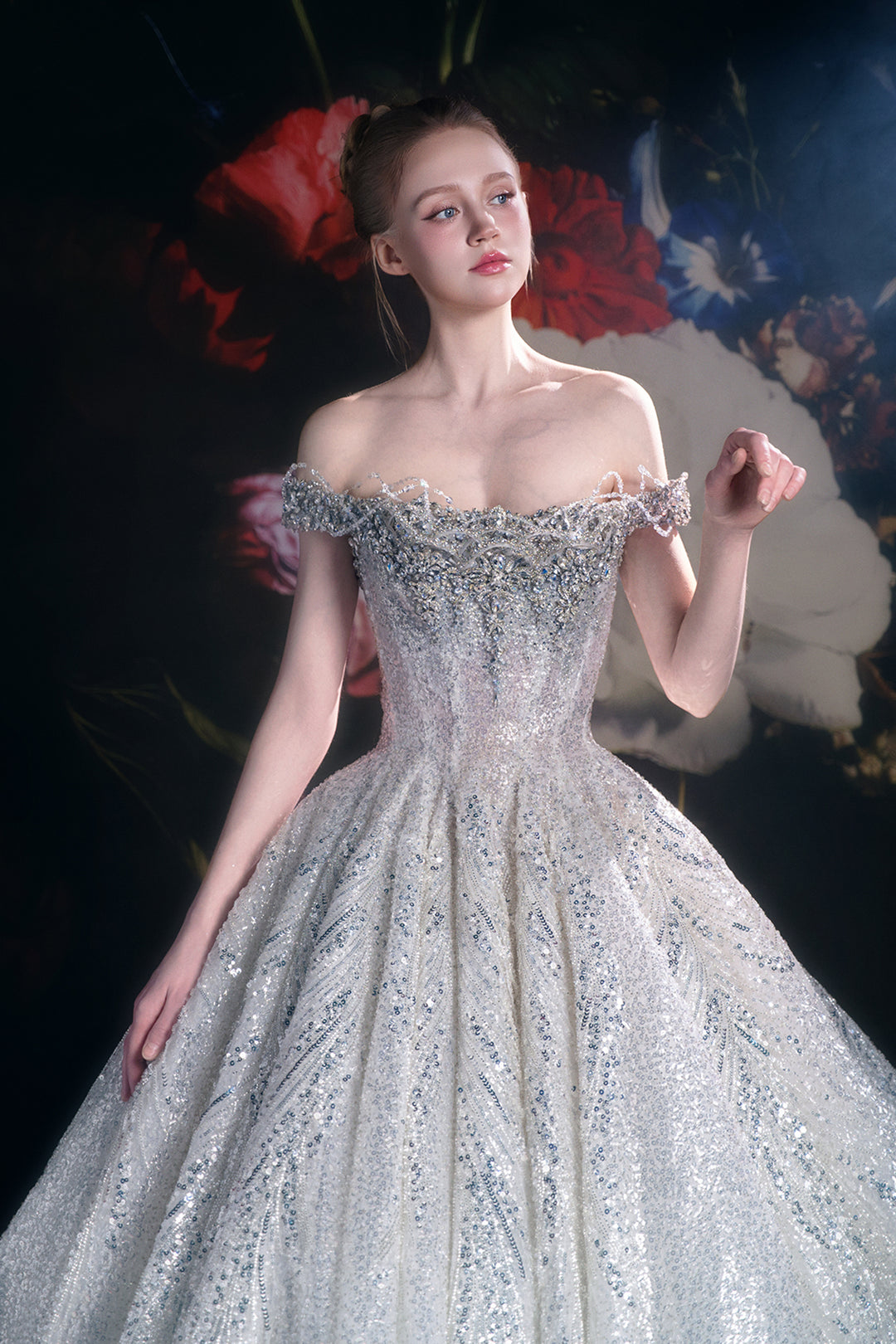 Off-The-Shoulder Neckline Tiered Skirt and Sculpted Waist