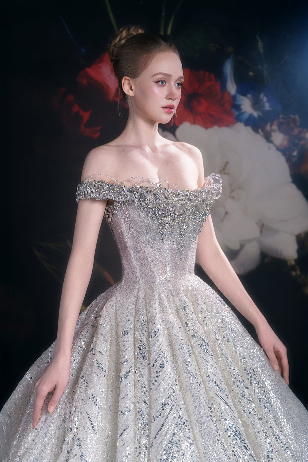 Off-The-Shoulder Neckline Tiered Skirt and Sculpted Waist