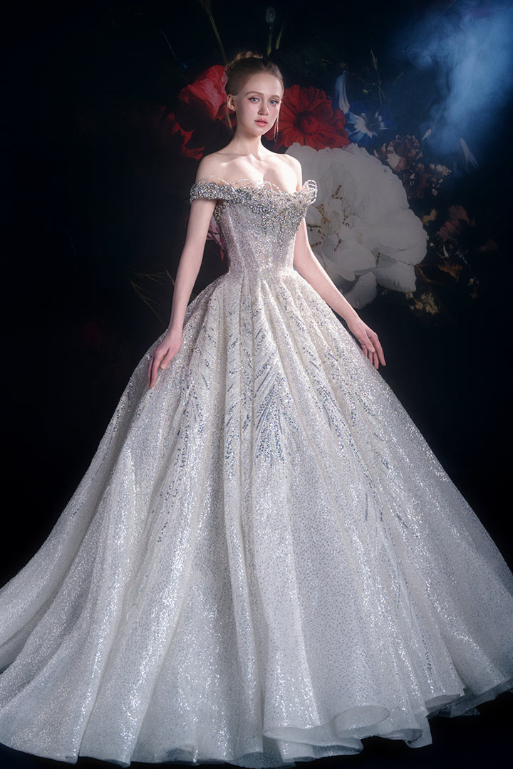 Off-The-Shoulder Neckline Tiered Skirt and Sculpted Waist