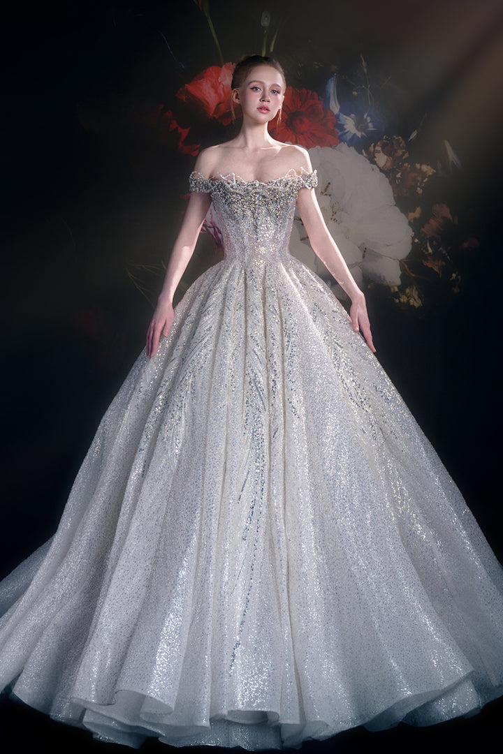 Off-The-Shoulder Neckline Tiered Skirt and Sculpted Waist