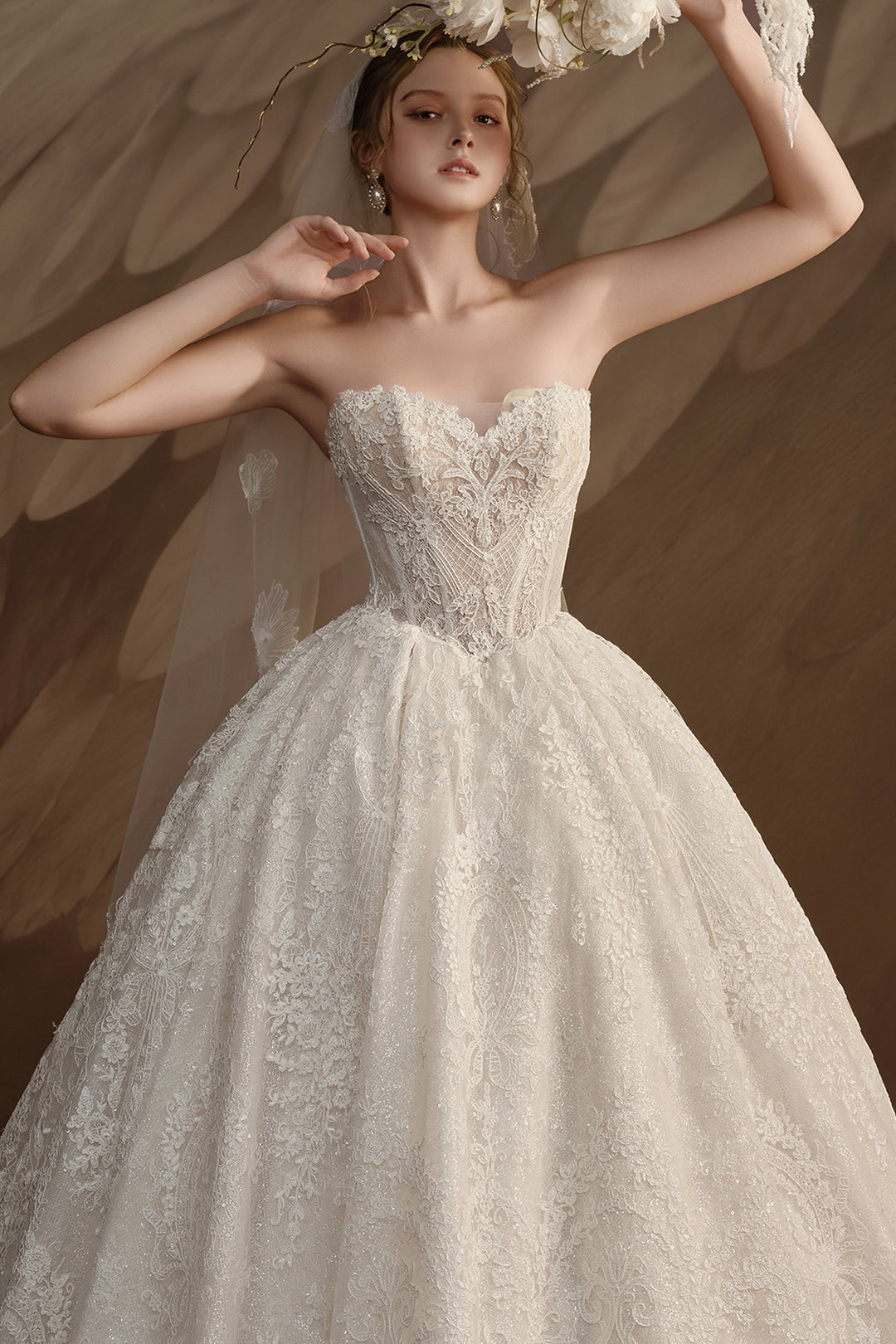 Strapless A-Line Dress with Beaded Corset